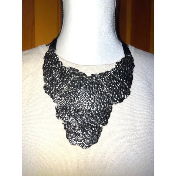 Traci Lynn Silver Texture Statement Necklace -- 18" - Picture 2 of 8